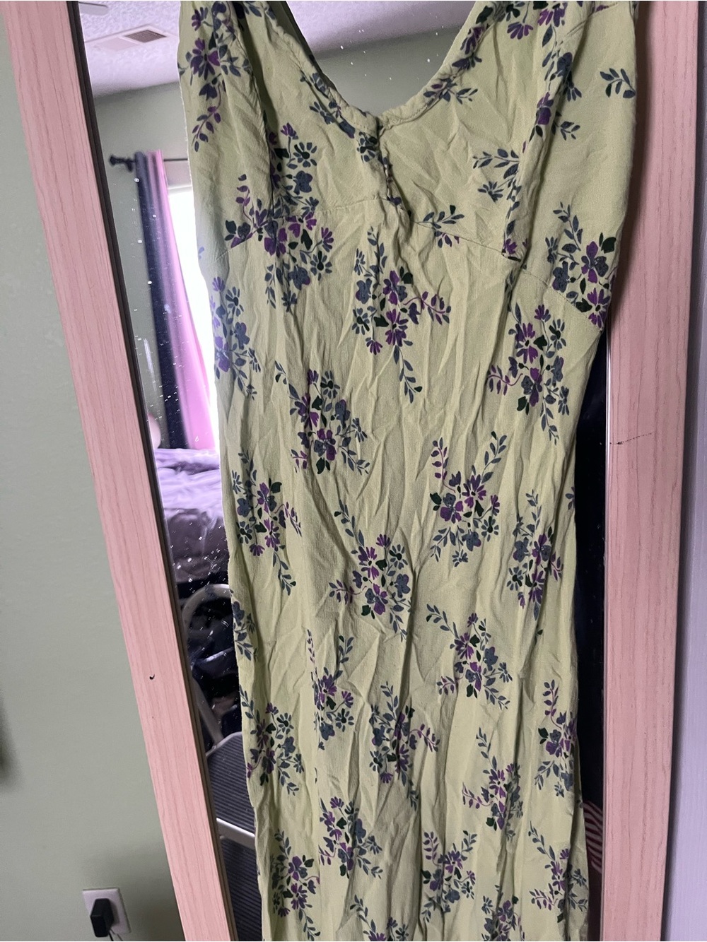 Asos Light Green Floral Midi Dress with Purple Accent
